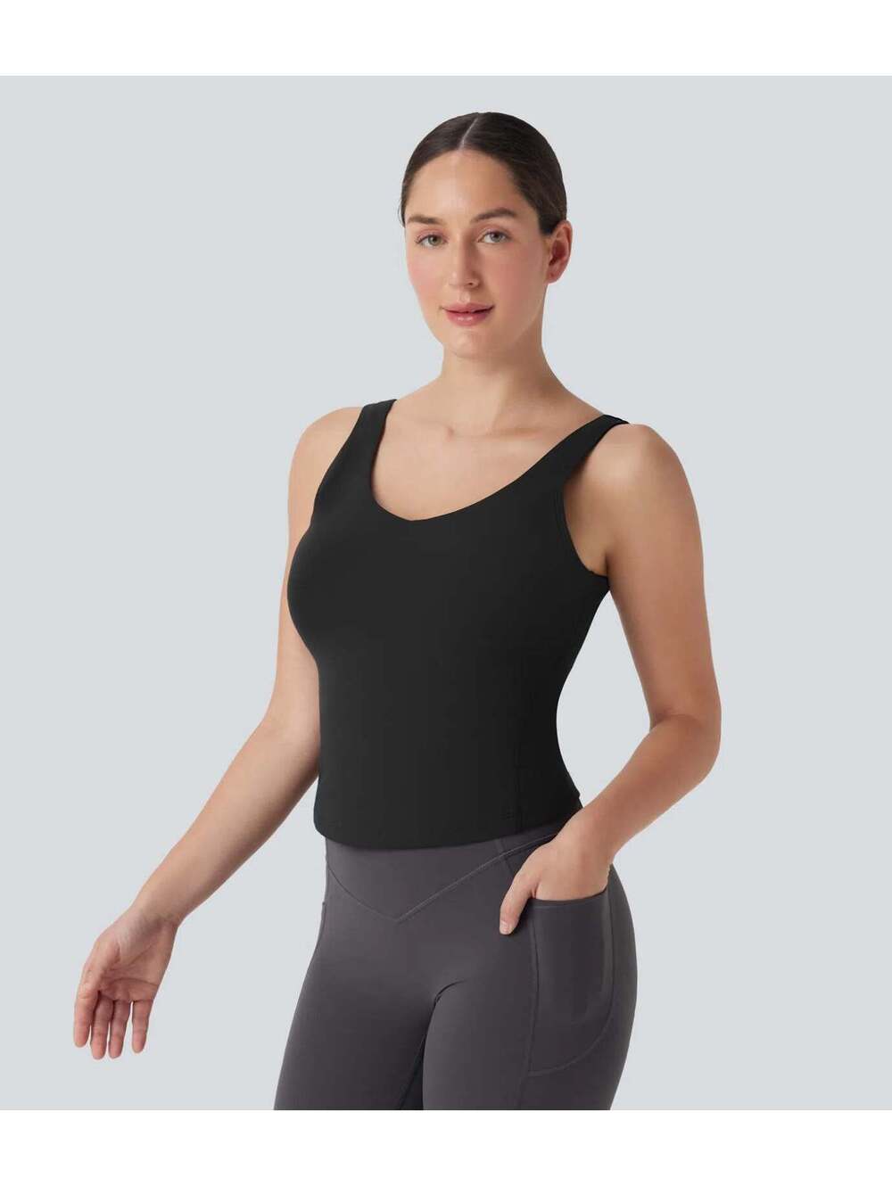 Halara SoftlyZero Plush Padded V Neck Running Tank Top A-D Cups Black Size Large